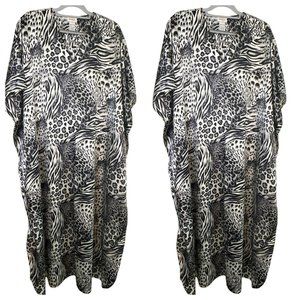 Vtg Barbizon MuuMuu Short Sleeve Leopard - Zebra Print Silky Dress Size ONESIZE